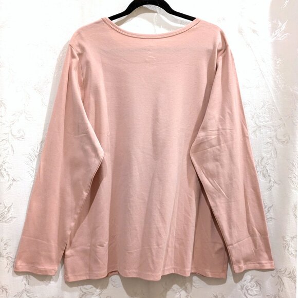 100% Cotton Long Sleeve Scoop Neck Shirt 3X Pink Soft Comfy Quiet Luxury NWOT - Picture 2 of 3